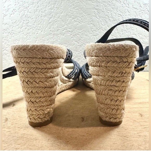 NEW Tory Burch Tory Ribbon Strappy 90mm Wedge Espadrille Sandal Navy & Tan Sz 6 - Picture 6 of 16